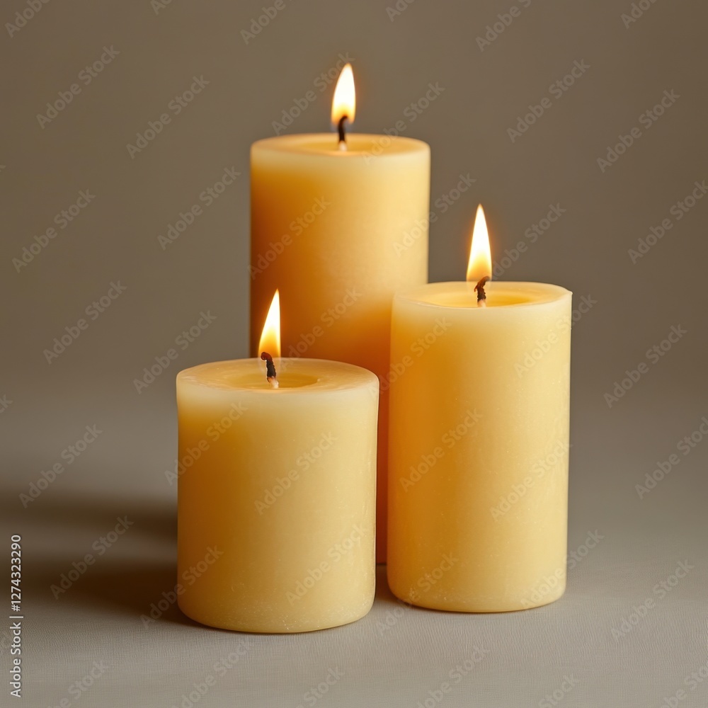 Aufkleber serene trio of glowing candles casting warm light on a neutral backdrop creating a peaceful ambiance