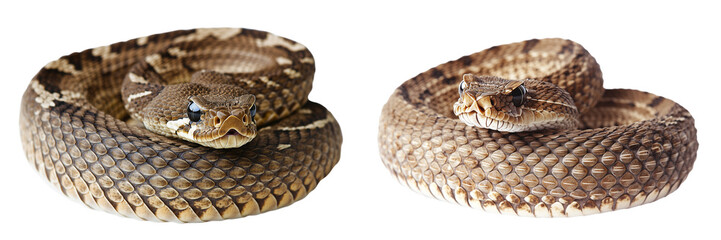 Obraz premium Set of a Rattlesnake coiled up, isolated on transparent background.