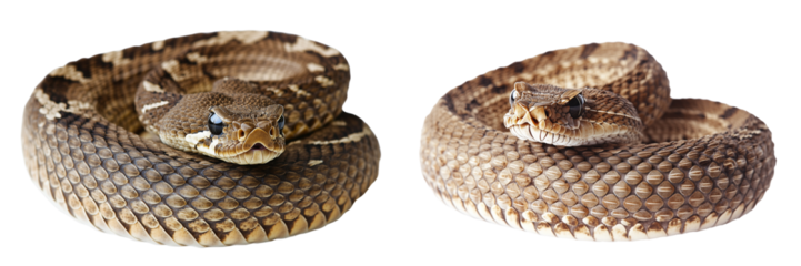  Set of a Rattlesnake coiled up, isolated on transparent background.