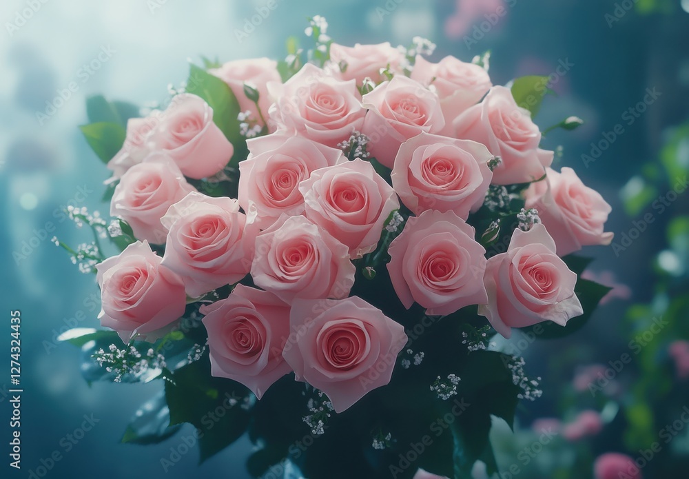 Aufkleber elegant bouquet of soft pink roses with delicate greenery creating a romantic and serene atmosphere 