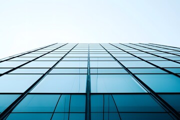 Obraz premium Modern Architectural Marvel: A striking architectural composition showcasing a contemporary skyscraper's glass facade, exuding a sense of sleek sophistication.