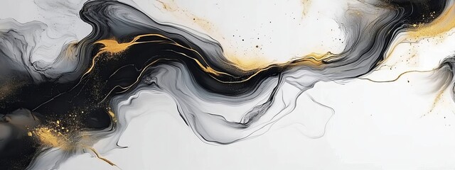 Abstract black and gold marble background art paint pattern ink texture watercolor white fluid wall. creating fluid shapes that resemble flowing water or smoke