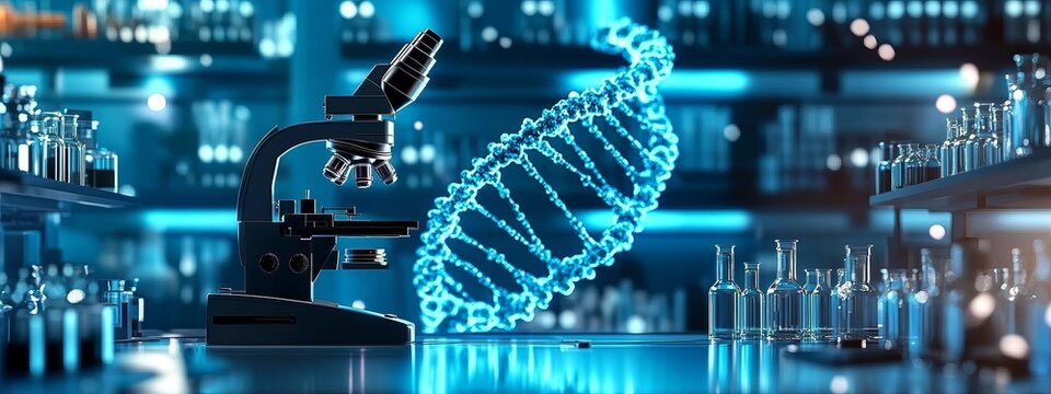 Medical analysis DNA research equipment. Research medical DNA lab science biotechnology scientist laboratory clinic medicine chemistry.  - Powered by Adobe