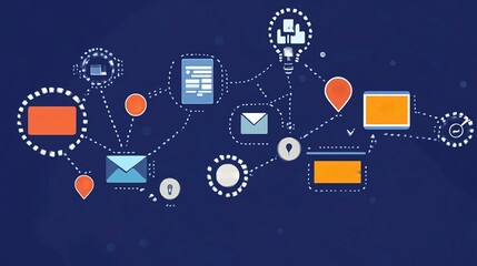 Naklejka premium Abstract representation of demand generation strategies with symbolic icons for advertising outreach and content creation