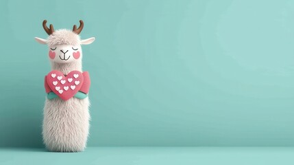 Cheerful llama with heart playful setting digital art bright colors close-up cute animal concept