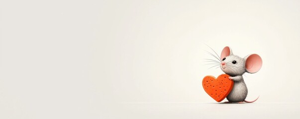 Fototapeta premium Cheerful mouse with heart whimsical garden illustration playful atmosphere close-up animal love