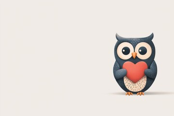 Obraz premium Cheerful owl with heart woodland scene digital illustration heartwarming environment front view cute animal concept