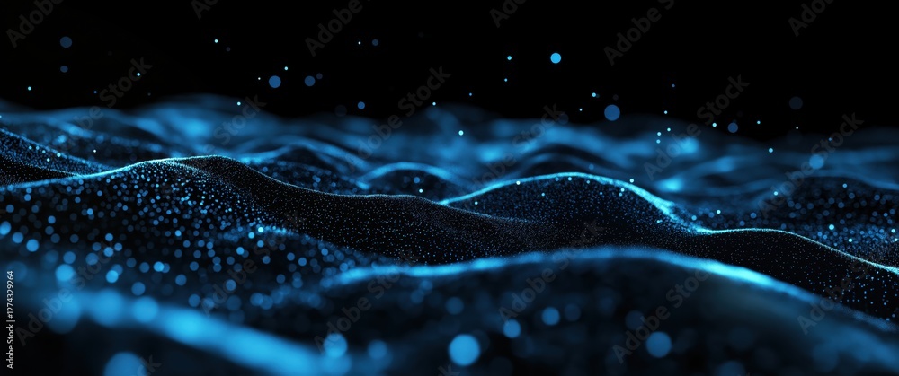 Aufkleber abstract blue glowing waves with particles create a futuristic landscape of big data and artificial 