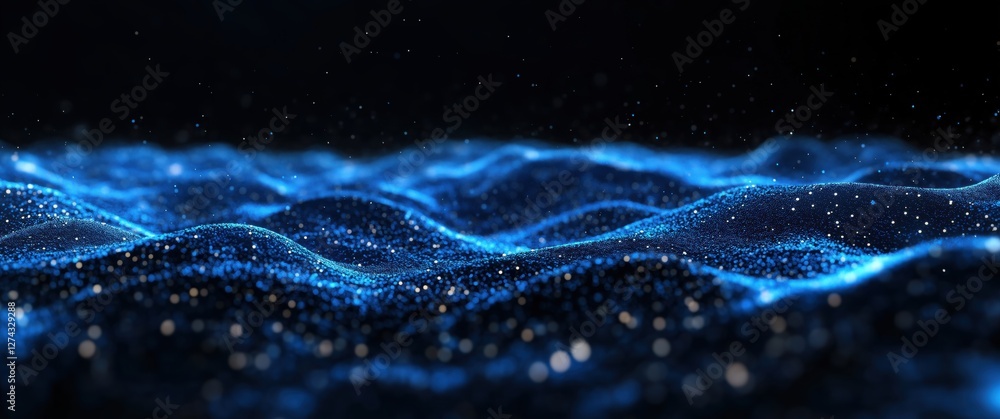 Aufkleber futuristic abstract blue waves with glowing particles depicting artificial intelligence and big data