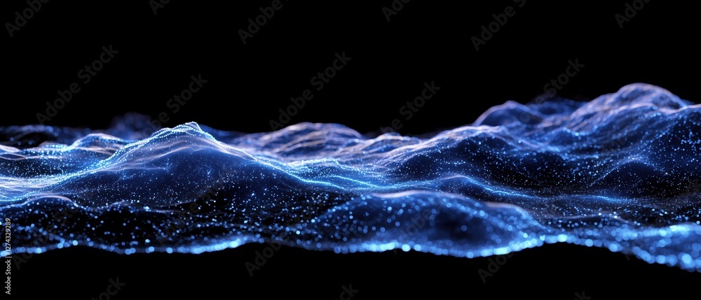 Poster futuristic abstract background with glowing energy lines and floating particles in a dark space