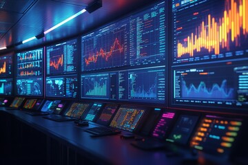 Computer screen displaying multiple digital screens showing various applications and data