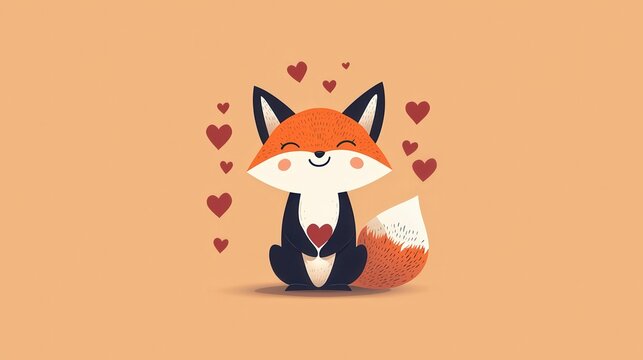 Heartwarming animal illustration smiling fox with hearts digital art whimsical environment playful concept