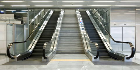 Modern Escalators and Stairs in a Bright Minimalist Interior
