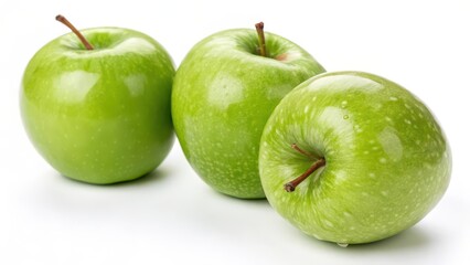 Three Green Apples on White Background