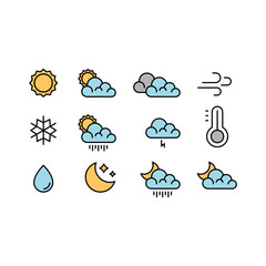 Weather flat vector icons set. Weather forecast icons