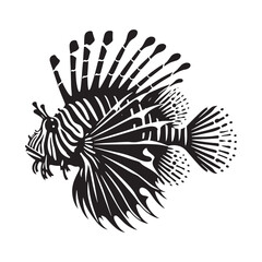 Swirling Lionfish silhouette with intricate fin details - Lionfish illustration - Minimalist Lionfish vector - Fish silhouette
