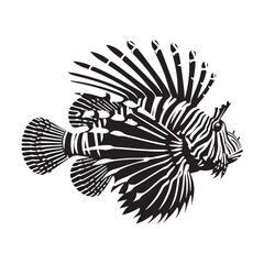 Regal Lionfish silhouette, a powerful marine representation - Lionfish illustration - Minimalist Lionfish vector - Fish silhouette
