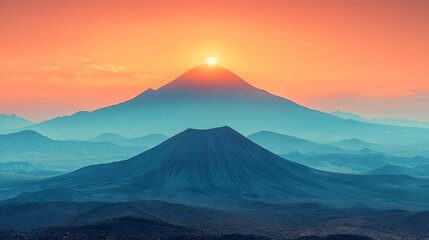 Fototapeta premium Serene silhouetted volcano with gentle slopes and smooth textures set against a tranquil pastel sky creating a minimal and atmospheric landscape with ample copy space