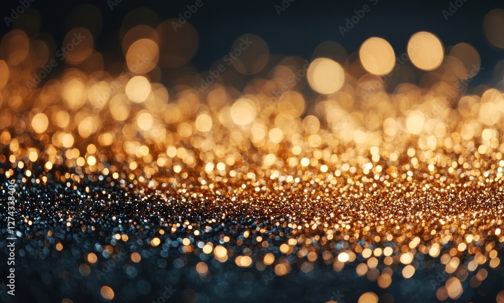 Poster glimmering bokeh effect with golden and silver glitter particles on a dark background capturing an e