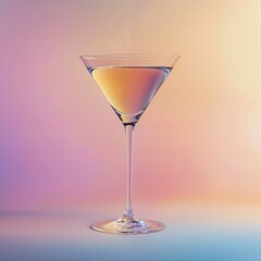Martini glass with drink and gradient pink to purple background, soft and pleasant atmosphere