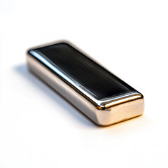 Polished Gold Bar on a White Background with Reflections and Details