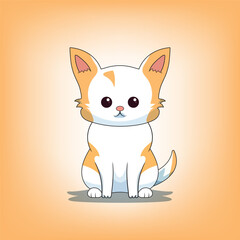 Kawaii cartoon cat with adorable orange patches, big eyes, and a playful charm