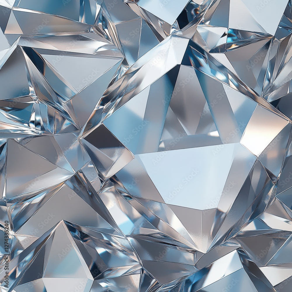 Poster high-resolution close-up of shimmering crystal and diamond facets reflecting light in various angles