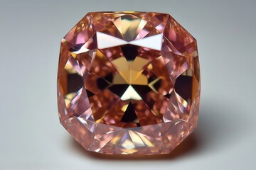Fototapeta premium Radiant pink diamond gemstone close up on neutral background showcasing facets brilliance and luxury in studio lighting for jewelry design