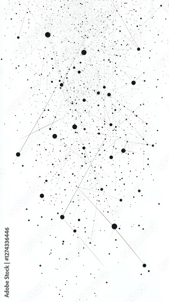 Poster abstract design featuring interconnected black dots and lines on a white background representing a c