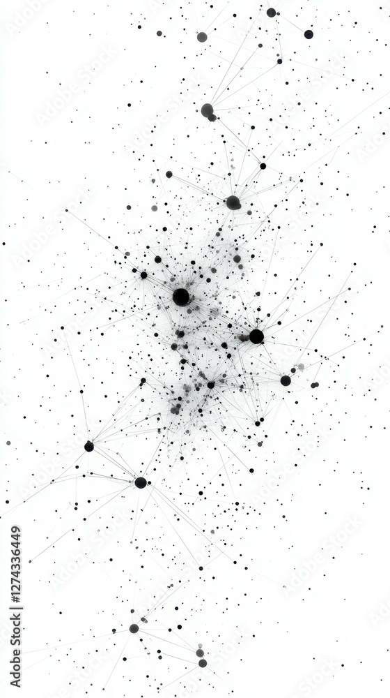 Poster artistic representation of a cosmic landscape with interconnected stars and planets displayed on a w