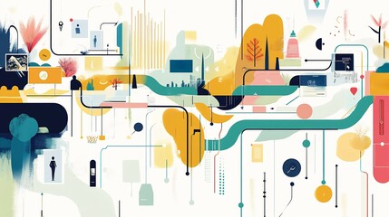 Abstract visualization of customer journey mapping in luxury retail showcasing touchpoints from awareness to loyalty