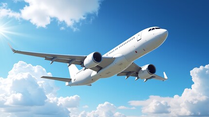 Obraz premium White passenger airplane flying in the sky amazing clouds in the background Travel by air transport.