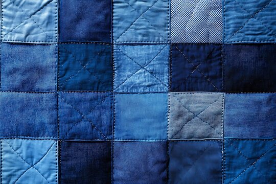 Dark blue colored seamless natural cotton linen textile fabric texture pattern, with diamond quilted, rhombic stiching. stitched background square