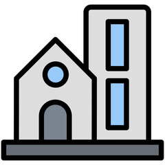 Colorful Flat Outlined Real Estate Icon