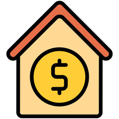 Colorful Flat Outlined House Price Dollar Sign Icon