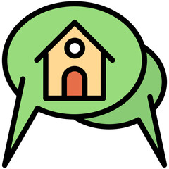 Colorful Flat Outlined House Round Chat Bubble Icon