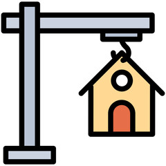 Colorful Flat Outlined House Construction Icon