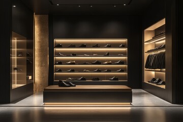 Retail store interior showcasing a variety of shoes in a well-organized display area