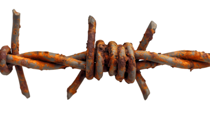 Rusty Barbed Wire Grunge Metal Texture, Brown and Orange Rust for Sharp Detail, isolated on transparent background.