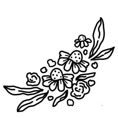 Flower Corner, Hand Drawn Wildflower. Doodle Hand Drawn Wildflower Bouquet. Floral Wedding Invite. Whimsical Wedding. Doodle Hand Drawn flower Bouquet.