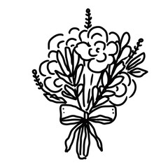 Fototapeta premium Hand Drawn Wildflower. Doodle Hand Drawn Wildflower Bouquet. Floral Wedding Invite. Whimsical Wedding. Doodle Hand Drawn flower Bouquet.