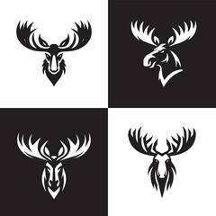 Bold Moose Head Logo in Black and White, Stylized Moose Emblem with Tribal Design