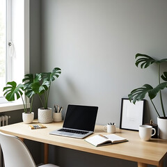 empty blank mockup wall with cute office accessories