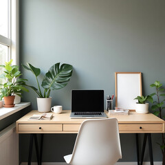 empty blank mockup wall with cute office accessories