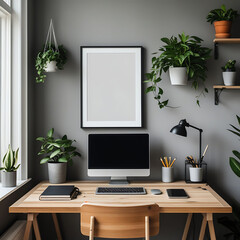 empty blank mockup wall with cute office accessories