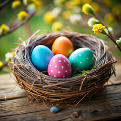 close up of Easter egg in bird nest