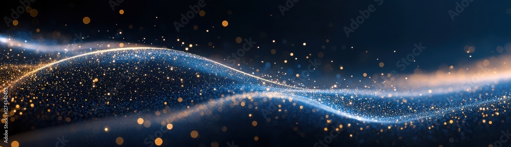 Poster glowing abstract waves with sparkling particles and light effects against a dark background for crea