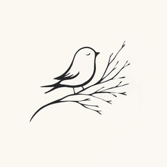 Obraz premium Minimalist bird on a branch, tranquil mood, line art vector illustration with delicate details 