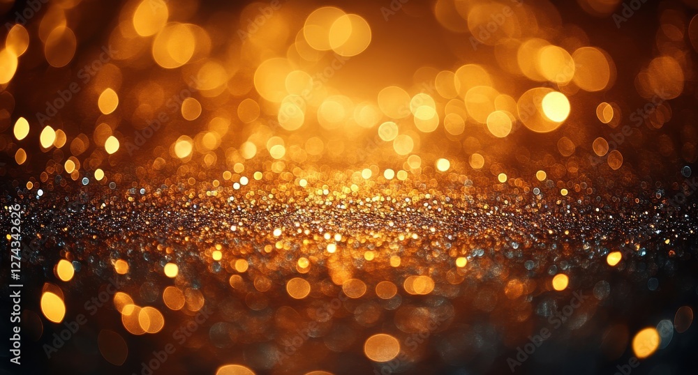 Poster shimmering golden bokeh lights creating a magical sparkling effect on a soft surface for creative ba