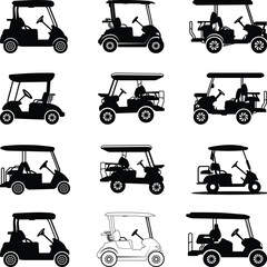 Golf Cart Silhouettes Illustration, Golf Cart Icon Set Vector, Golfer Clipart SVG